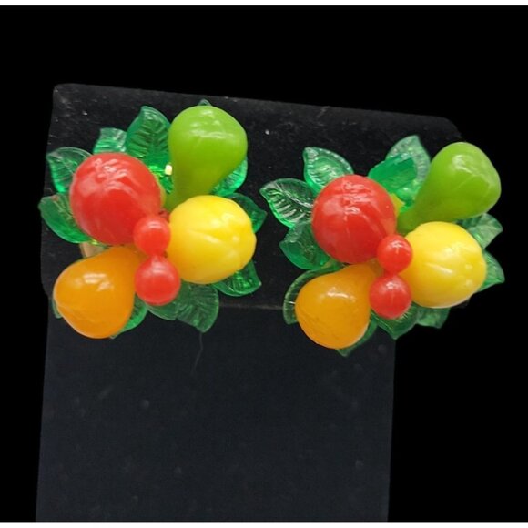 Carmen Miranda Fruit Salad Clip On Earrings Hong Kong Vintage Tutti Fruitti - Picture 6 of 15
